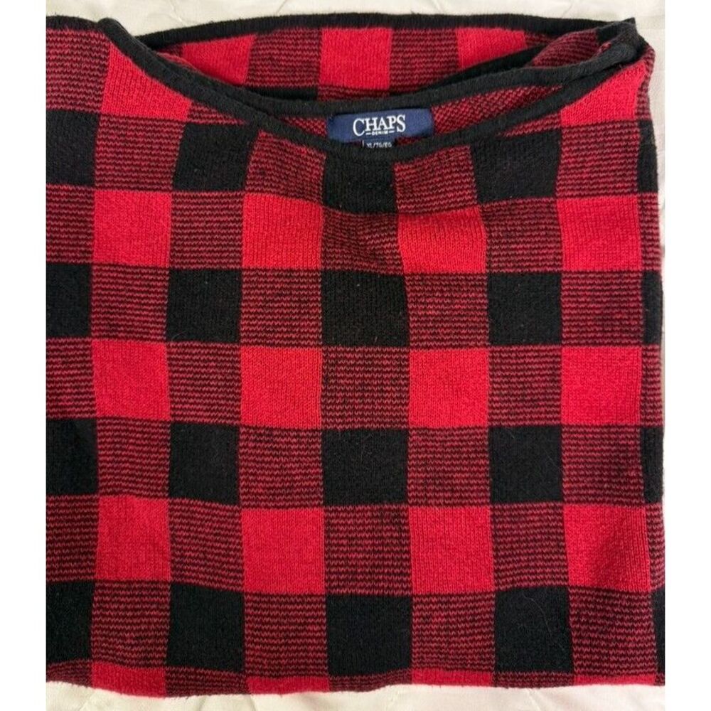 Chaps Pullover Sweater Women Size XL Red Black Checkered Crew Neck Cotton‎ Blend